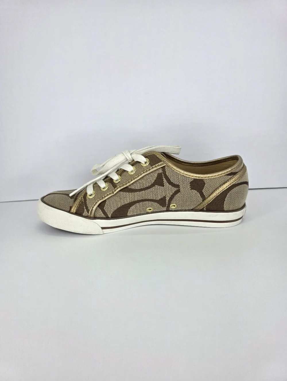 Y2K COACH Dalia II C Signature Classic Khaki Gold Brown Tennis Shoes Size 7.5 B